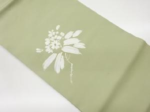 作家物　塩瀬手描き金彩枝葉模様名古屋帯